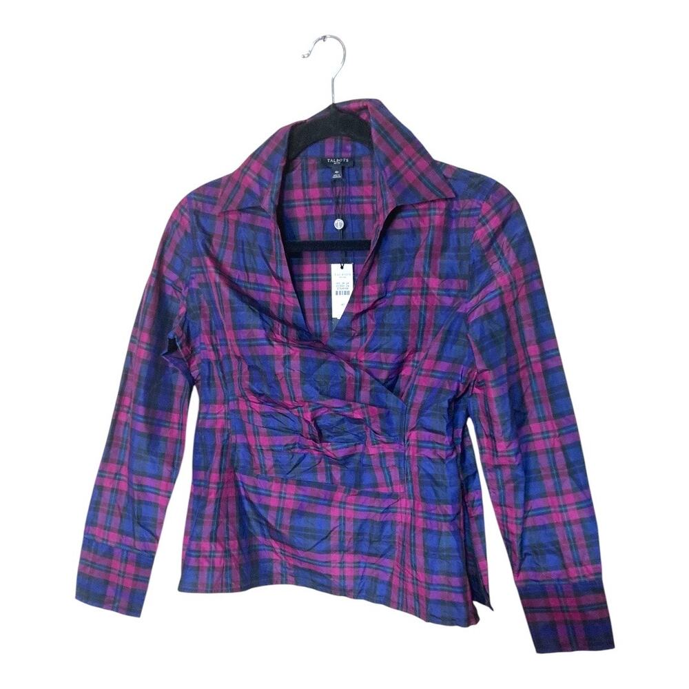 Talbots Plaid Faux‎ Wrap Blouse with Side Zipper Size 4P